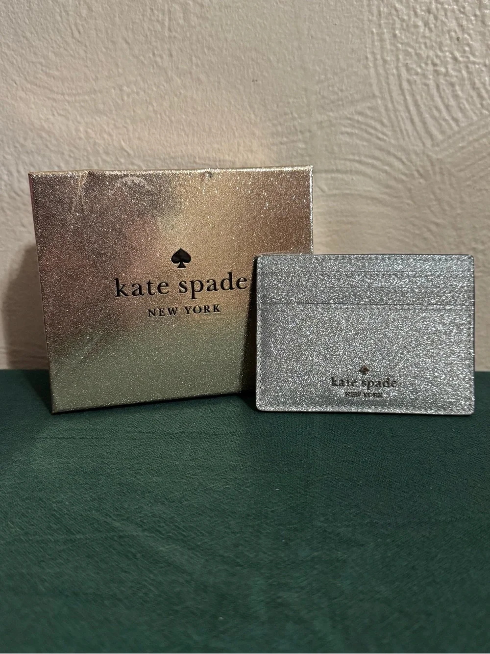 kate spade Silver Glitter Card Holder with Box
